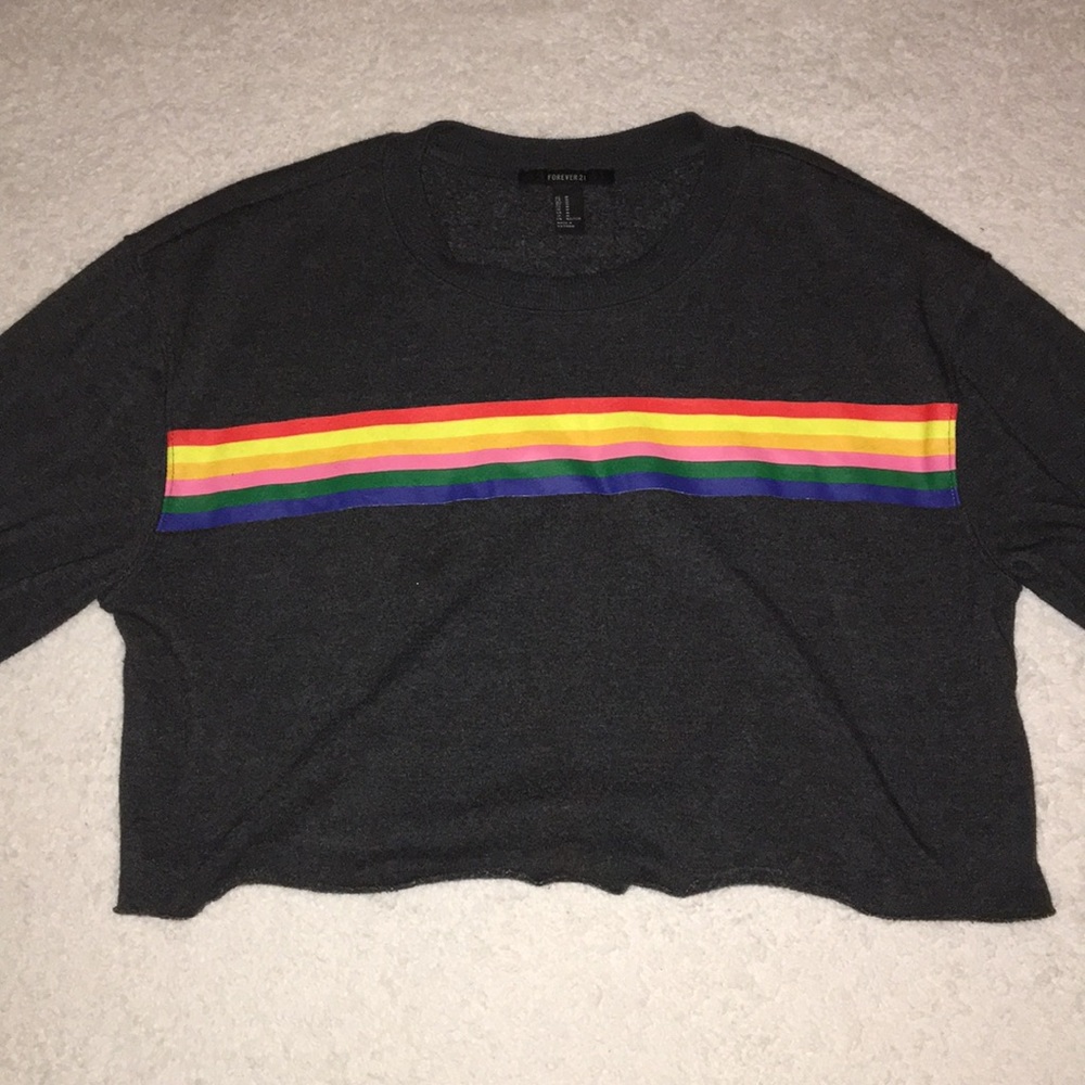 Long sleeve rainbow strip crop top